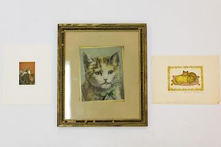 3 Antique & Contemporary Cat Prints