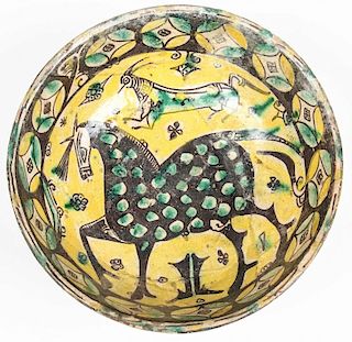 Nishapur Pottery Figural Bowl, Persia, 10th/12th C.