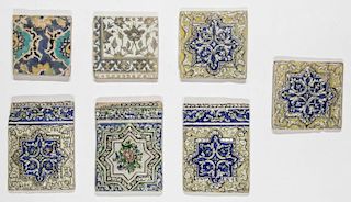 Seven 19th C. Persian Qajar Pottery Tiles