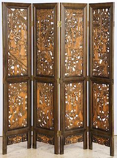 Chinese Pierced Carved Wooden Screen