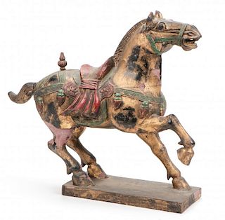 Vintage Chinese Carved and Painted Wood Horse