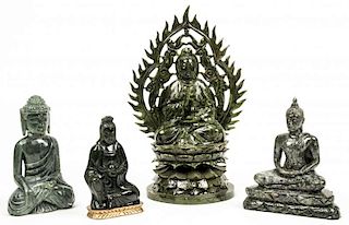 4 Vintage Carved Stone Buddha Sculptures