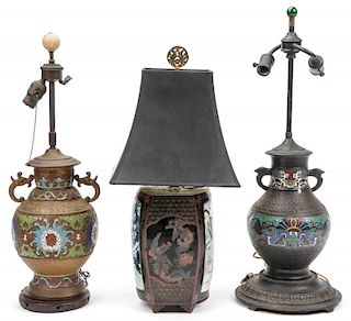 3 Antique Asian Cloissone Vases/Lamps