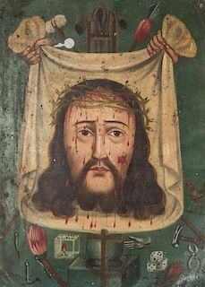 19th C. Cusco Painting of Christ w. Passion Symbols