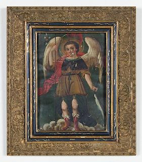 Antique Retablo Painting of Michael the Archangel