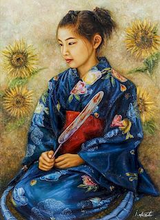 Okamoto Isaharu (Japanese, 20th c.) "Sunflowers Seira"