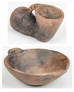 Ceremonial Bowl, Tennessee & Pottery Elbow Pipe, Arkansas