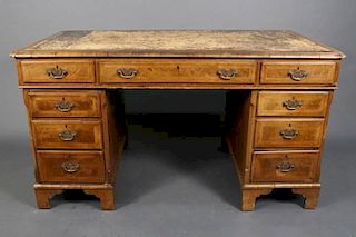 Georgian Walnut and Feather-banded Kneehole Desk