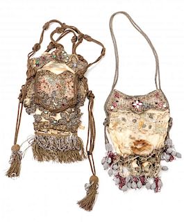 2 Antique Silk/Metal/Stones Embroidered Handbags