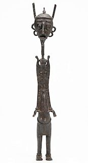 Tall Masked Benin Bronze Figure