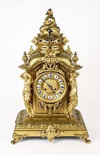 Continental Gilt Bronze Figural Mantle Clock