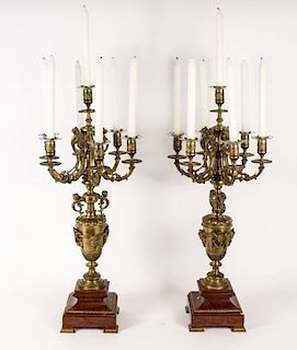 Pair of French Gilt Bronze 7 Light Candelabras