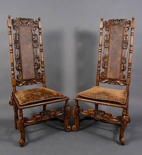 Set of 8 Jacobean Style Carved Oak Side Chairs