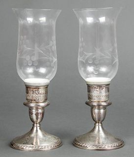Pair of Cartier Sterling Silver Hurricane Lamps