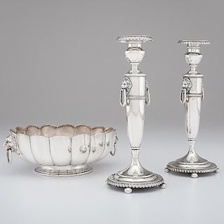 American Sterling Center Bowl and Candlesticks