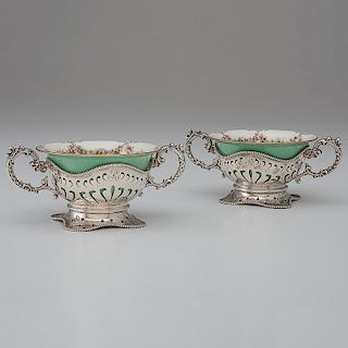 Mauser Sterling Bouillon Holders with Porcelain Cups
