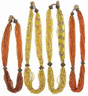 4 Old Tribal Multi-Strand Glass Bead Necklaces, Orissa