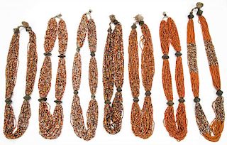7 Old Tribal Multi-Strand Glass Bead/Brass Necklaces