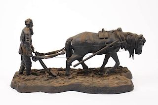 Cast Iron Sculpture "Leo Tolstoy Pulling a Plough"