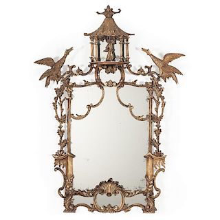 Fine Chinese-Chippendale-style Gilt Mirror with Pagoda Top