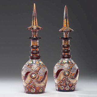 Bohemian Flashed Glass Decanters