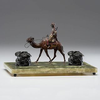 Austrian Cold Painted Bronze and Onyx Inkstand