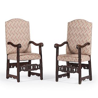 Spanish Provincial Upholstered Armchairs