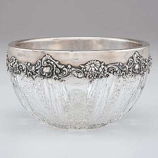 American Brilliant Cut Glass Bowl with Redlich & Co. Sterling Rim