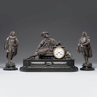 O. Berger Paris Mantel Clock Garniture