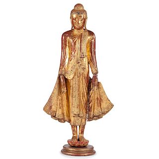 Gilt and Red Lacquer Standing Buddha