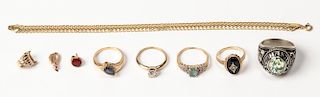 9 pc Estate GOLD Jewelry Group, including