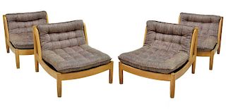 (4) DANISH MODERN LOW BENTWOOD UPHOLSTERED CHAIRS