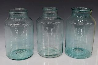(3) LARGE GREEN GLASS JARS, 8L & 10L