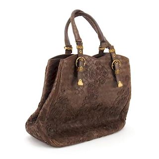 Bottega Veneta Brown Intrecciato Leather Handbag.