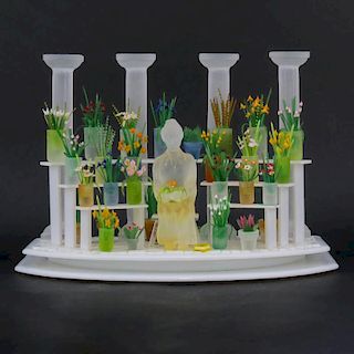 Emily Brock, American (b. 1945) Fused and Slumped Glass Sculpture "Flowers For Sale".