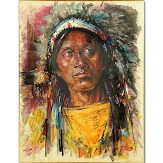 Attributed to: Nikolai Fechin, Russian (1881-1955) Watercolor on Paper, Portrait of Native American. Artist monogram N.F. low