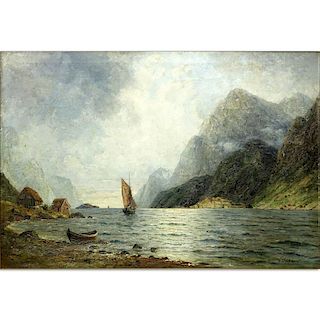 Nikolai Nikanorovich Dubovskoy, Russian (1859-1918) Oil on canvas "Sail Boat Through The Mountains"