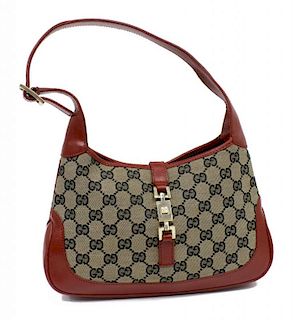 GUCCI MINI JACKIE BLUE GG MONOGRAM RED LEATHER BAG