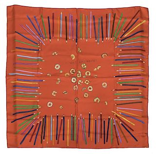 HERMES SILK SCARF, 'A VOS CRAYONS', LEIGH COOKE