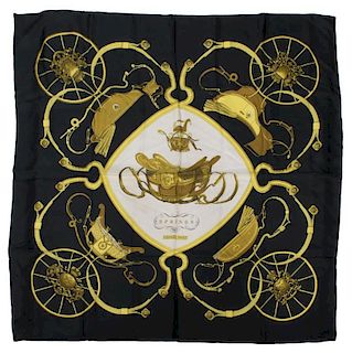 HERMES SILK TWILL SCARF, "RINGS', PHILIPPE LEDOUX