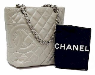 CHANEL QUILTED TAUPE LAMBSKIN LEATHER SHOULDER BAG