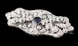 Art Deco Platinum, Diamond & Sapphire Bar Pin