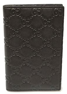 SMALL GUCCI BLACK LEATHER MONOGRAM NOTEBOOK