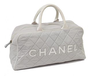 CHANEL GREY QUILTED CANVAS SPORTS LINE BOSTON BAG