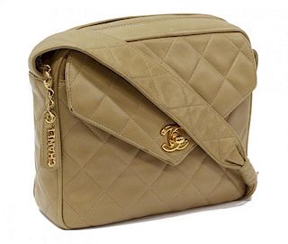 CHANEL QUILTED TAN LAMBSKIN LEATHER SHOULDER BAG