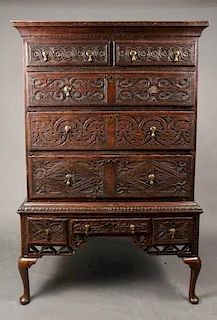 George II Carved Oak Chest on Stand
