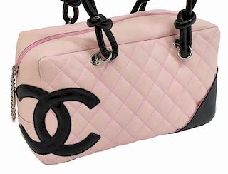CHANEL 'CAMBON BOWLING' PINK QUILTED LEATHER BAG