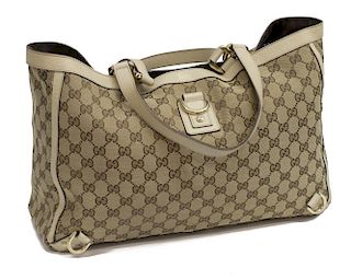 GUCCI BROWN GG MONOGRAM CANVAS ABBEY LARGE TOTE