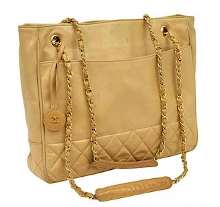 CHANEL QUILTED BASE TAN LEATHER HANDBAG