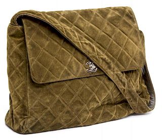 CHANEL SQUARE QUILTED BROWN SUEDE SHOULDER BAG
